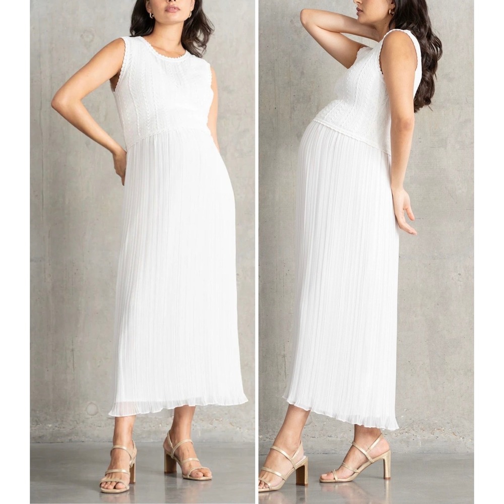 SERAPHINE Pointelle Knit Top with Pleated Skirt Maternity Maxi Dress